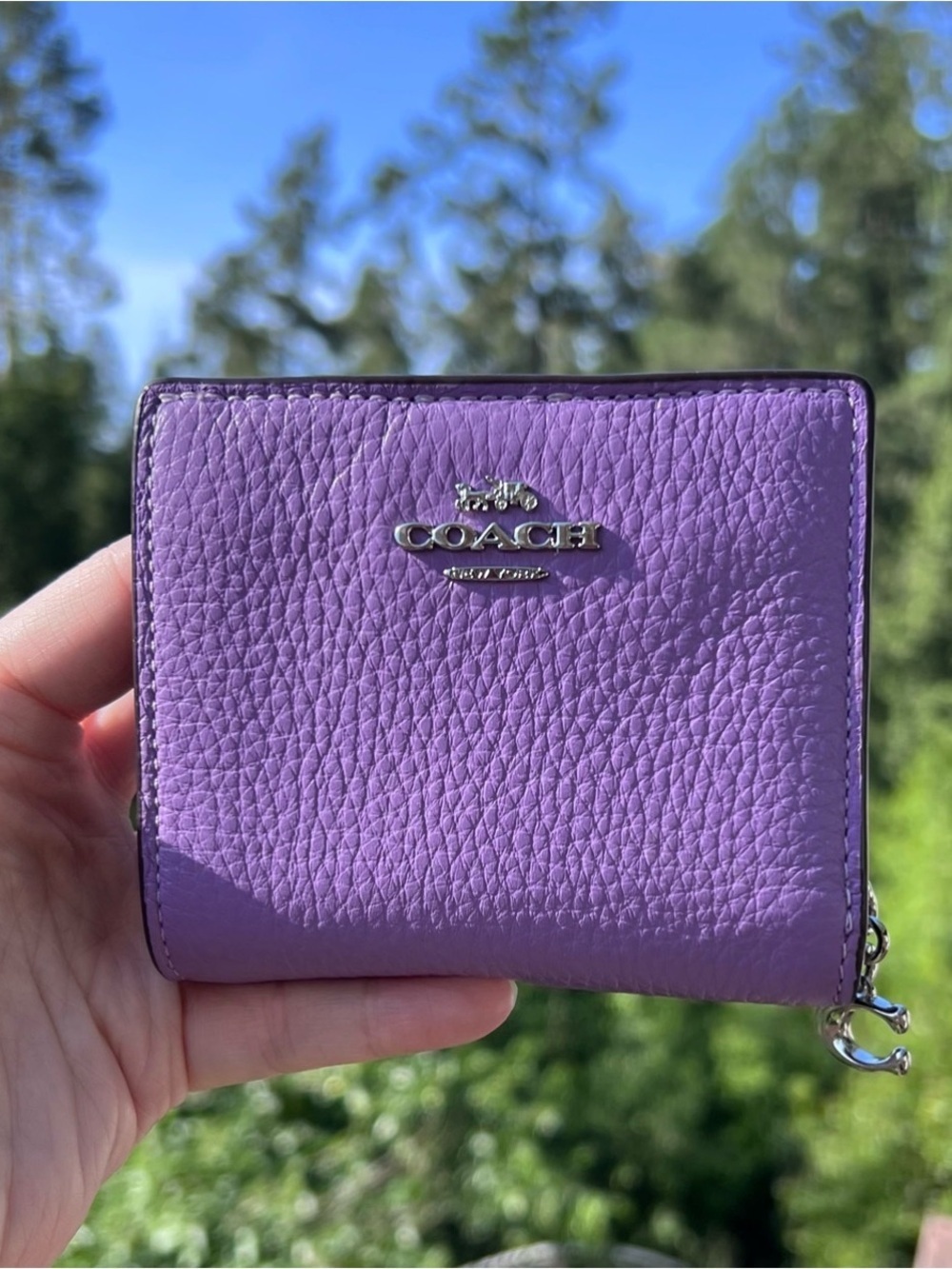 COACH Women's Snap Wallet Purple Pebble Leather with Silver Hardware AUTHENTIC